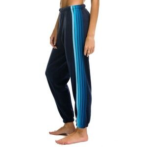 Aviator Nation Navy Blue Track Pants with Teal Stripes